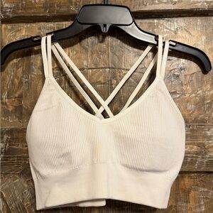 Aerie Ribbed Sports Bra/Bralette in White Size Large